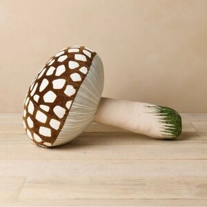 John Derian Brown White Spotted 16" Velvet Beaded Mushroom Pillow Fairycore NWT